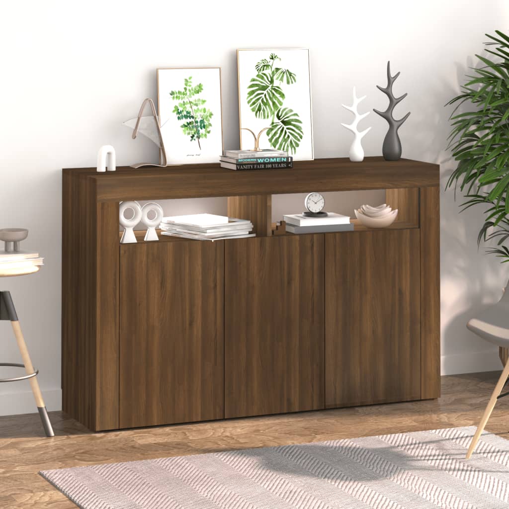 Credenza con luci LED rovere marrone 115,5x30x75 cm