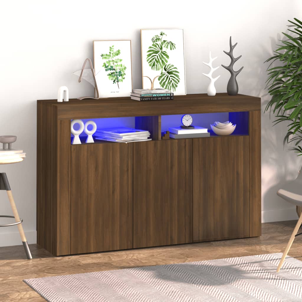 Credenza con luci LED rovere marrone 115,5x30x75 cm