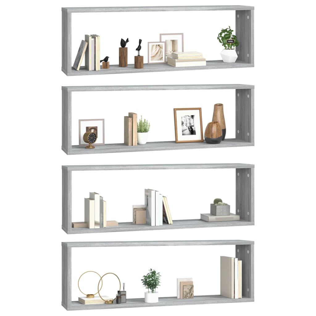 Cubic wall shelves 4 pcs Sonoma gray 80x15x26.5 cm