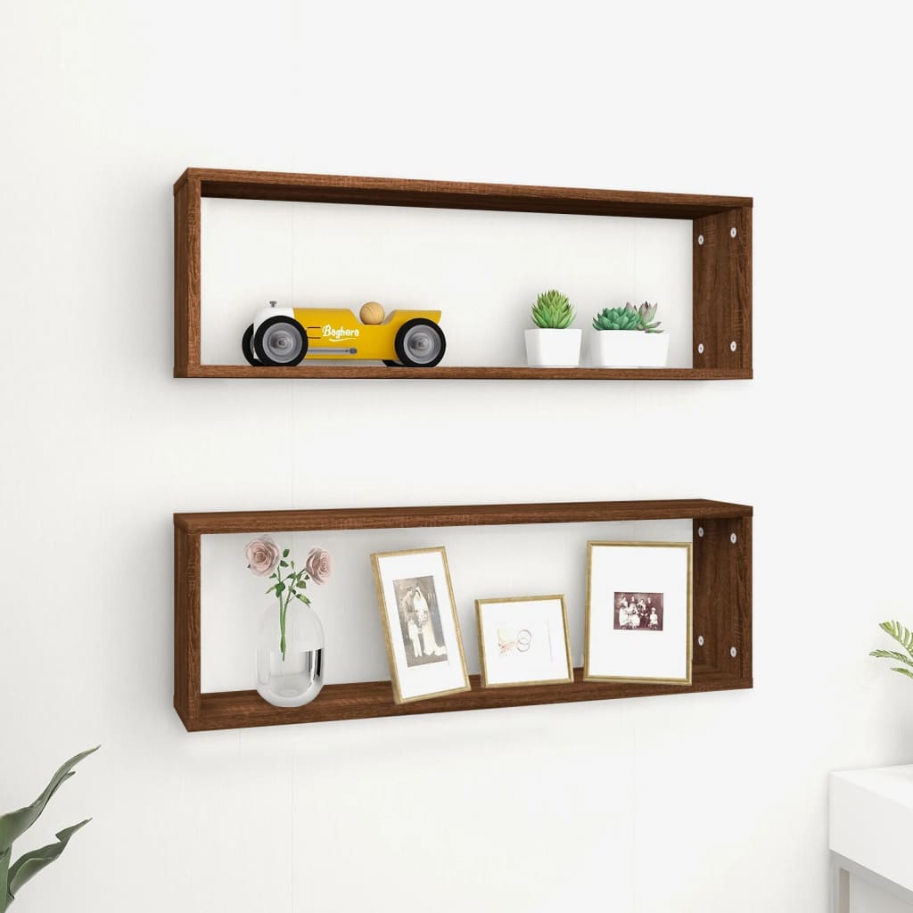 Cubic wall shelves 2 pcs brown oak 80x15x26.5 cm