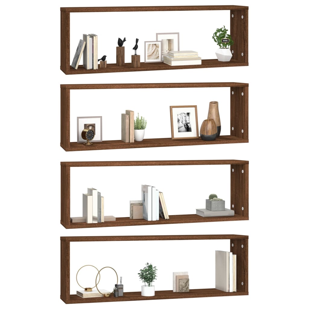 Cubic wall shelves 4 pcs brown oak 80x15x26.5 cm