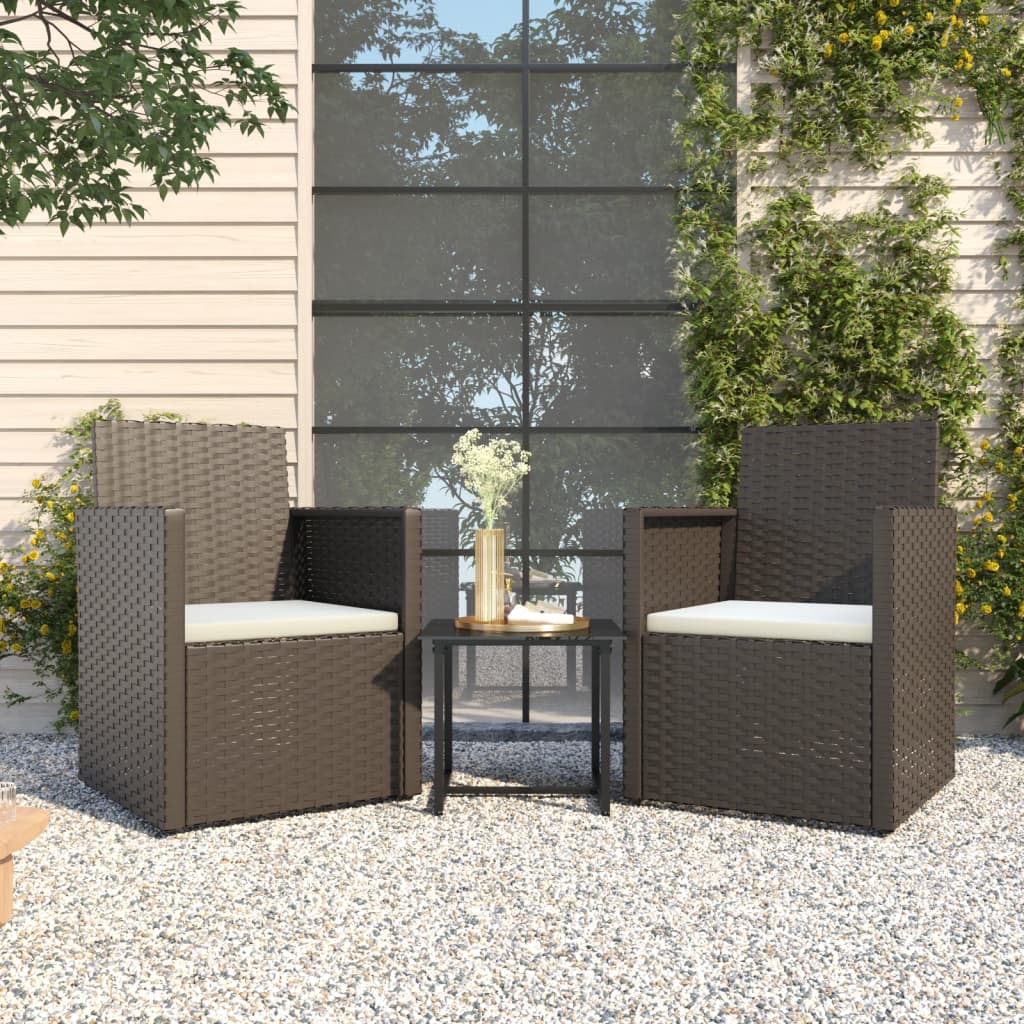 Set von 3 Outdoor -Sofas und schwarzen geflochtenen Harzkissen