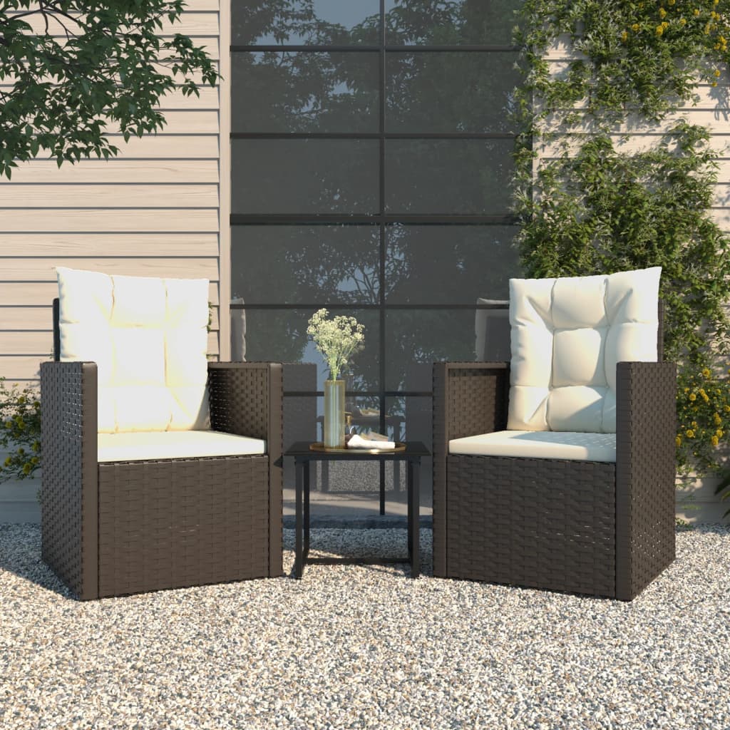 Salon de jardin avec coussins 3 pcs résine tressée noir