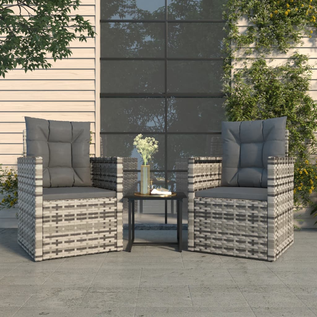 Garden furniture with cushions 3 pcs gray braided resin