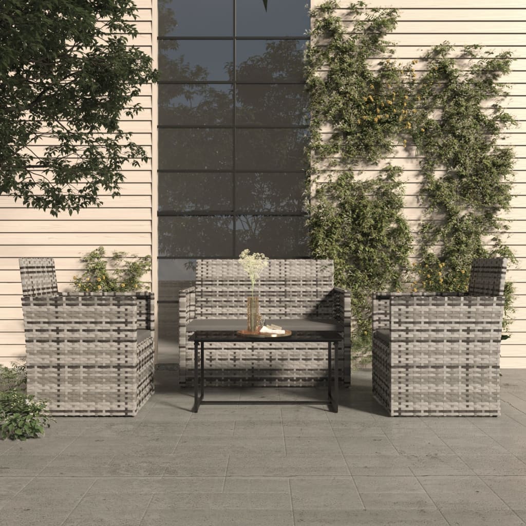 Salon de jardin avec coussins 4 pcs résine tressée gris