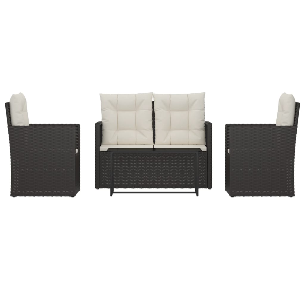 Salon de jardin avec coussins 4 pcs résine tressée noir