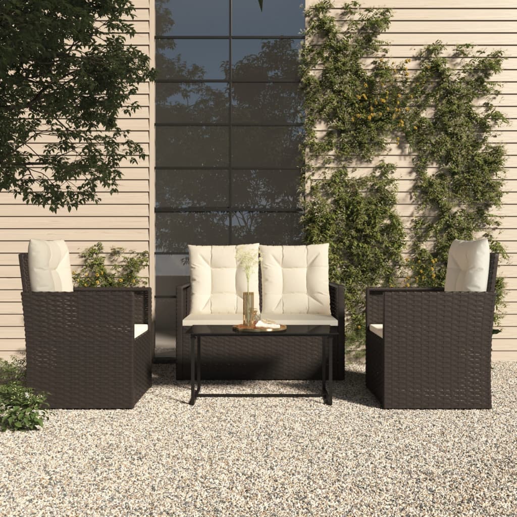 Salon de jardin avec coussins 4 pcs résine tressée noir