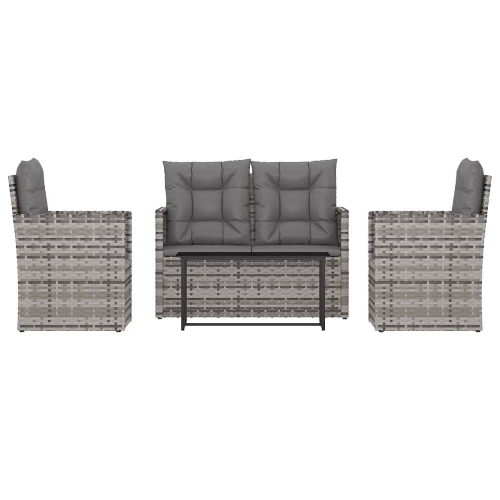 Salon de jardin avec coussins 4 pcs résine tressée gris