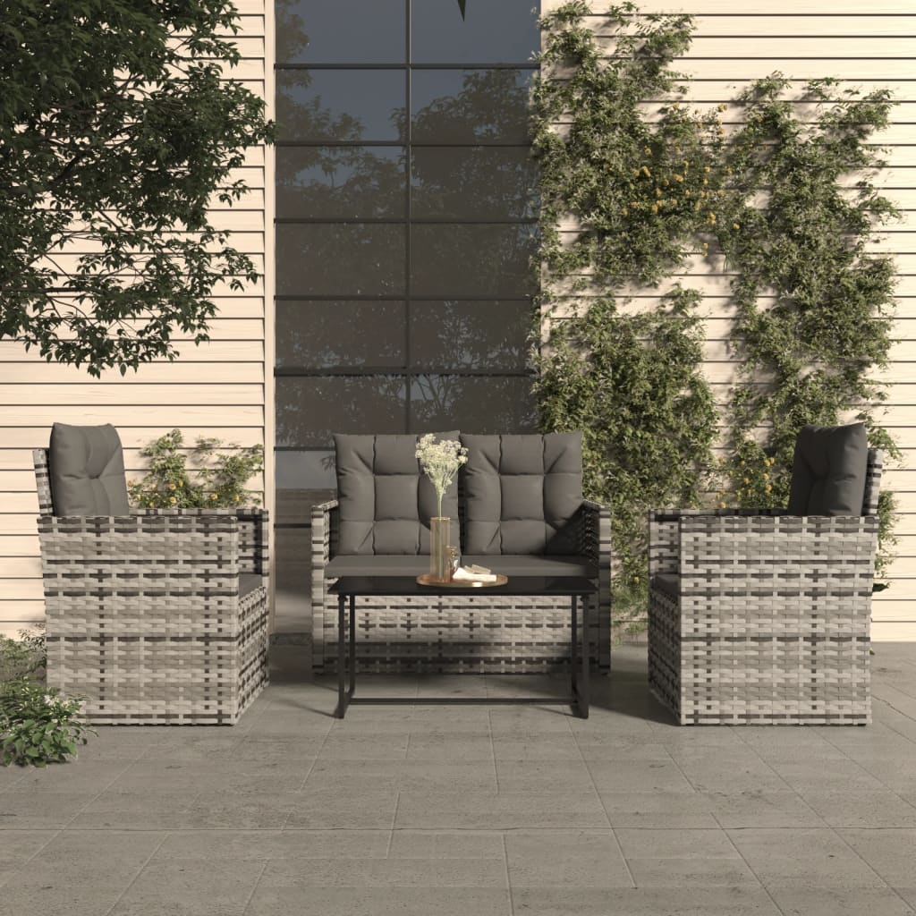 Salon de jardin avec coussins 4 pcs résine tressée gris