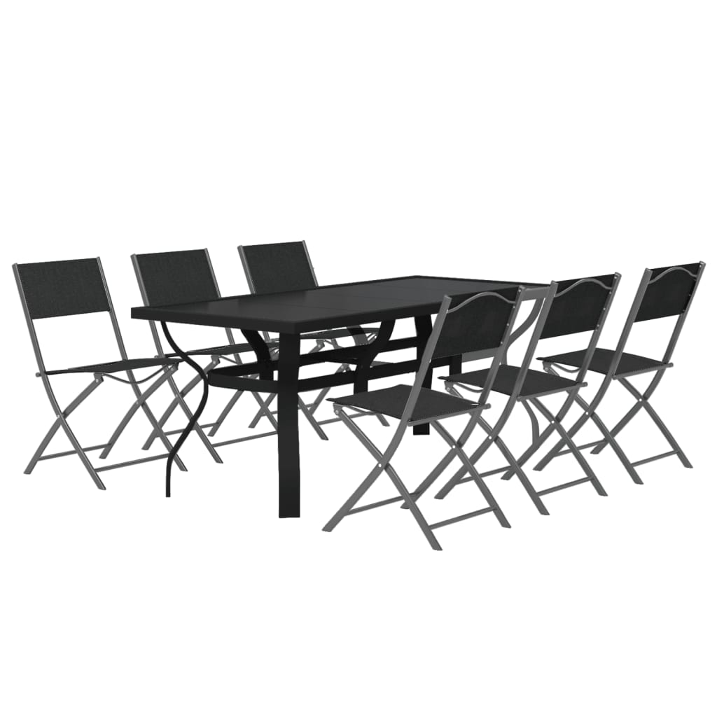 7 PCs grau und schwarzer Garten Esszimmer Set