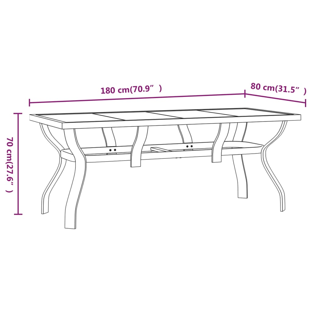 Set da pranzo da giardino grigio e nero da 7 pezzi