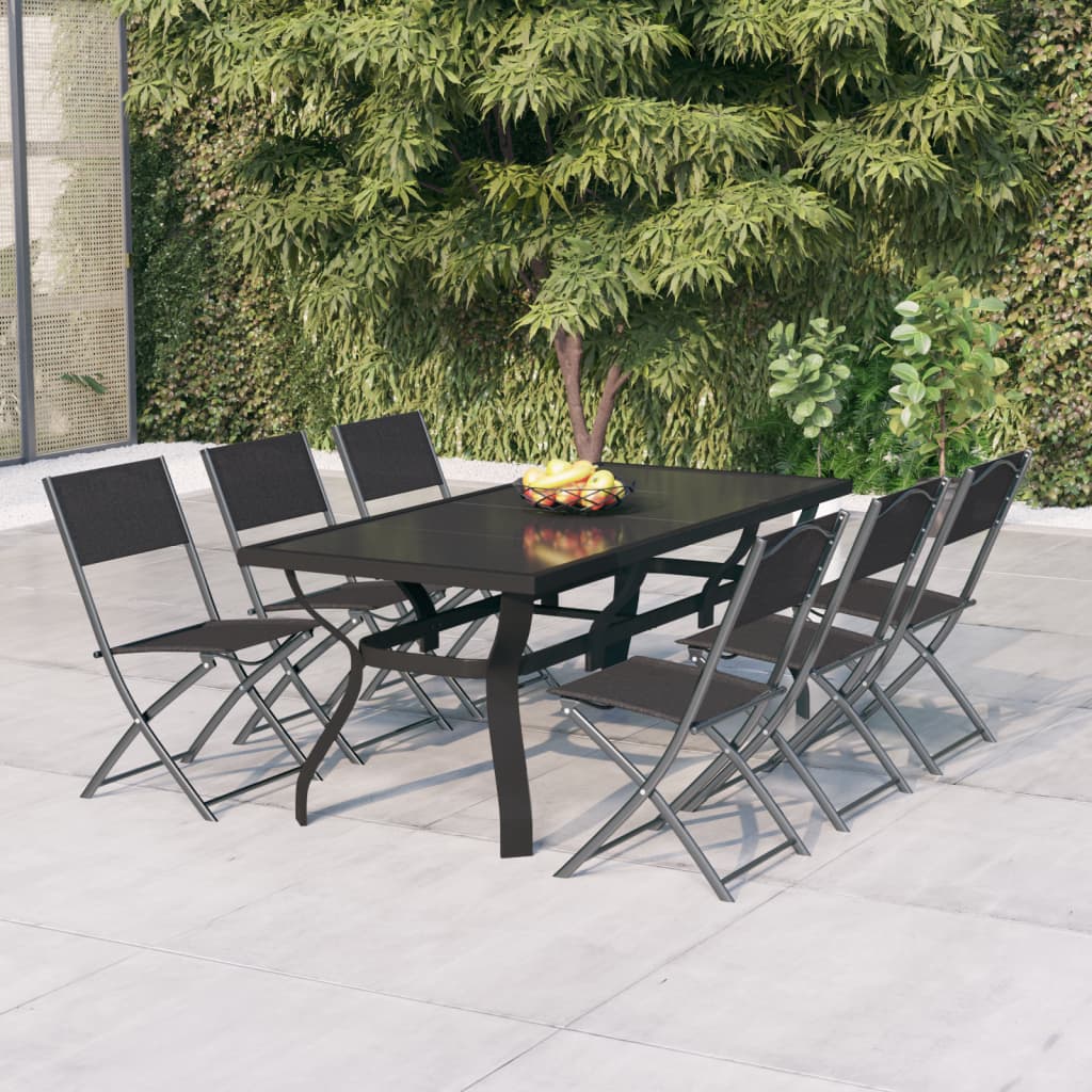 7 pcs gray and black garden dining room set