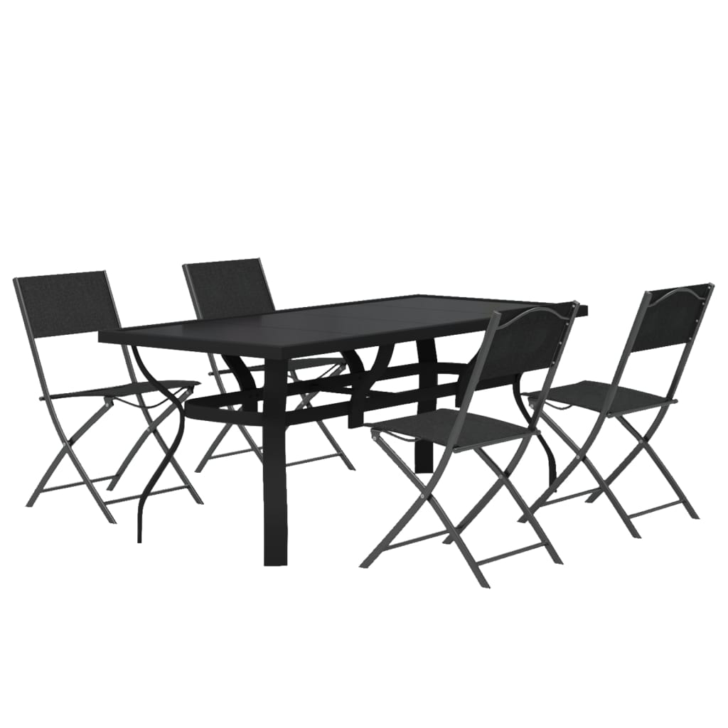 Ensemble de salle à manger de jardin 5 pcs Gris et noir