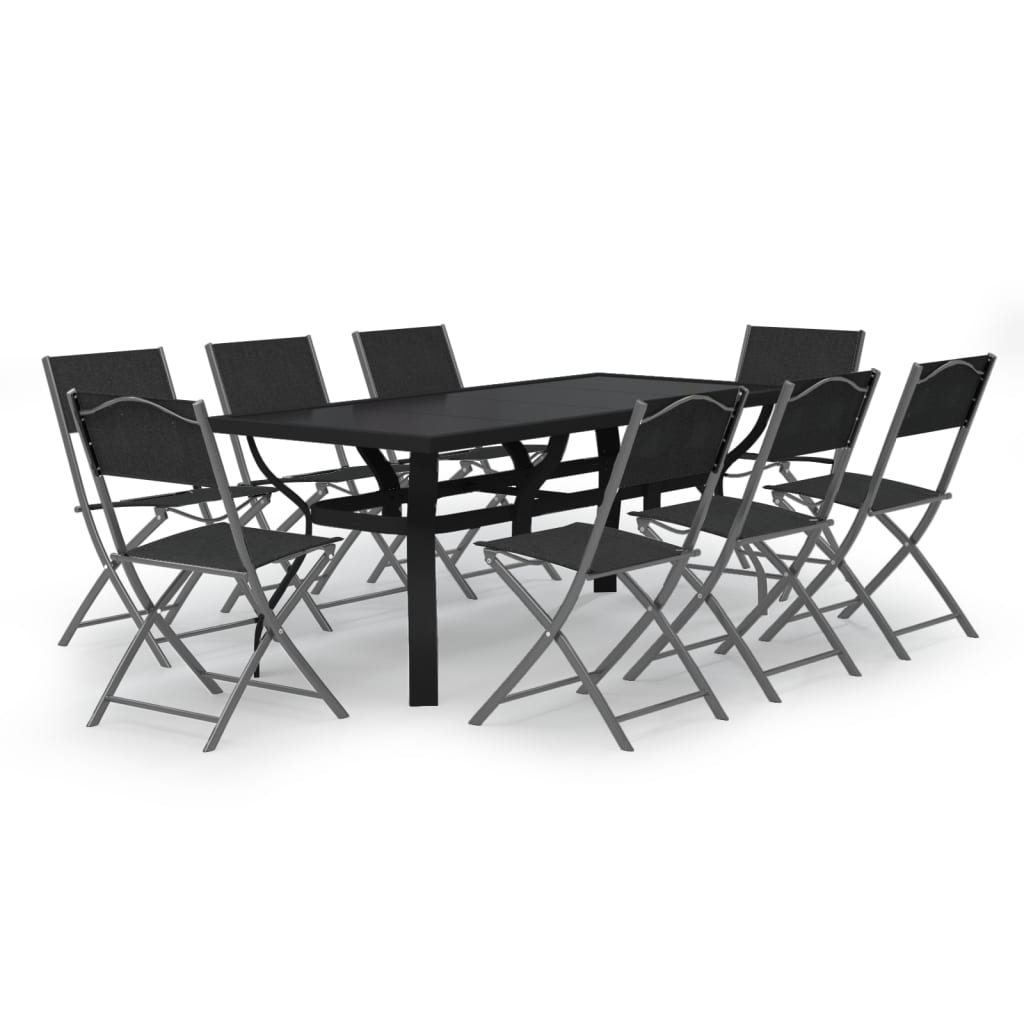 Ensemble de salle à manger de jardin 9 pcs Gris et noir