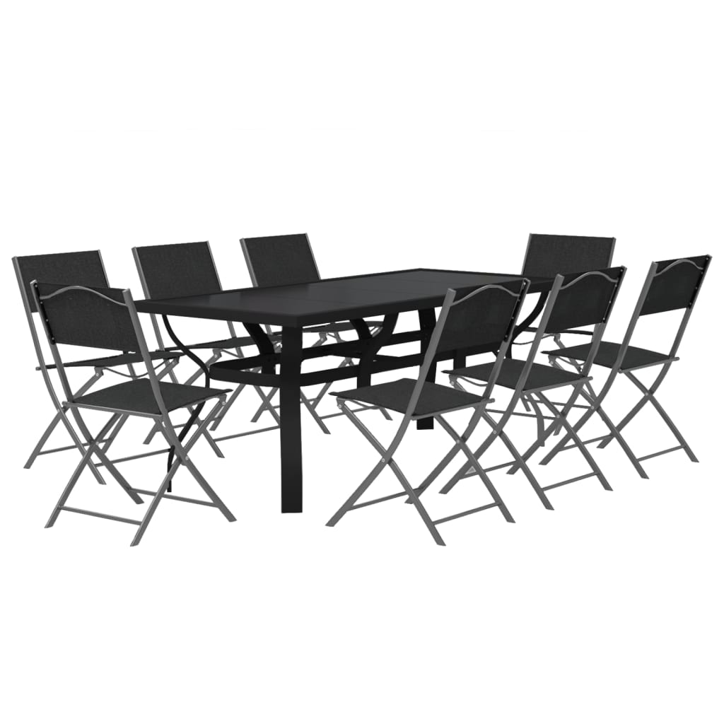 9 pc grau und schwarzer Garten Esszimmer Set