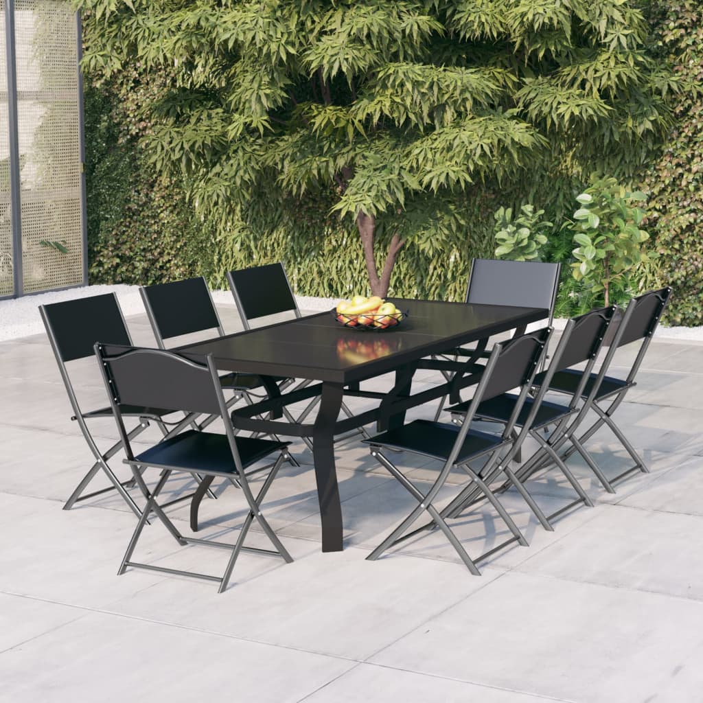 9 pc grau und schwarzer Garten Esszimmer Set