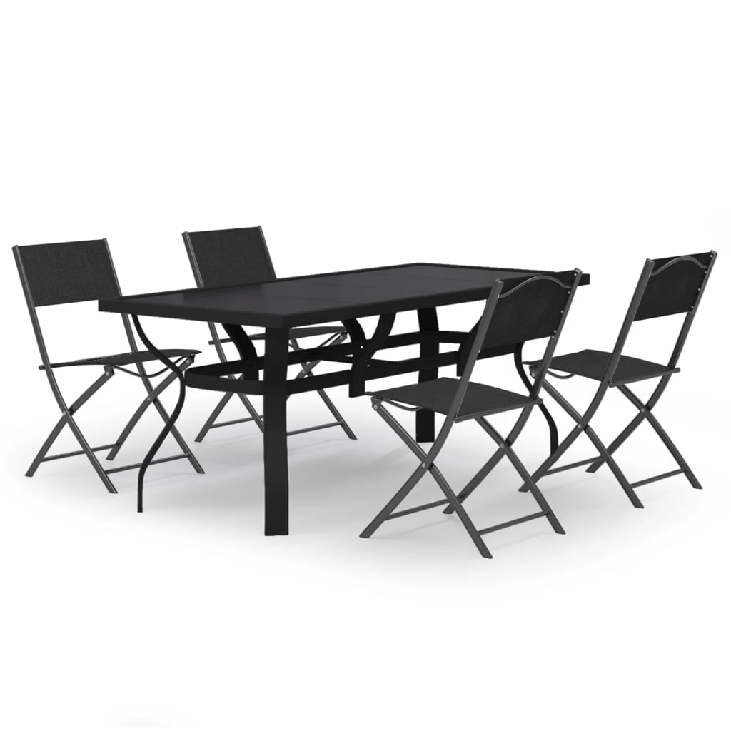 Ensemble de salle à manger de jardin 5 pcs Gris et noir