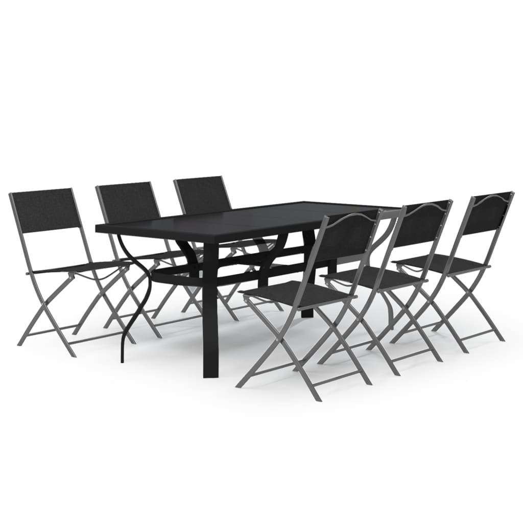 Ensemble de salle à manger de jardin 7 pcs Gris et noir