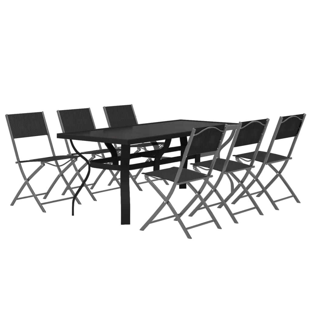 Ensemble de salle à manger de jardin 7 pcs Gris et noir