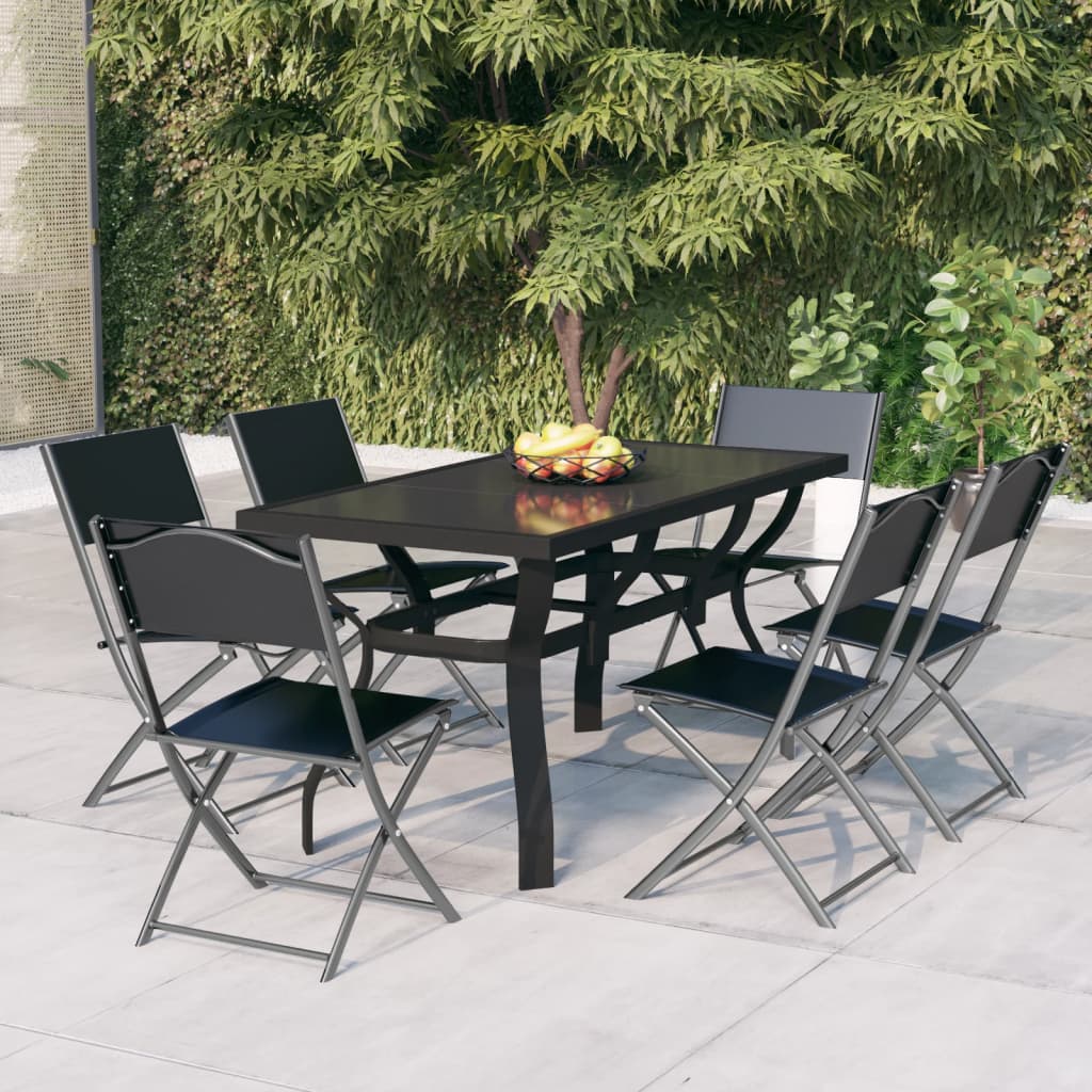 Set da pranzo da giardino grigio e nero da 7 pezzi