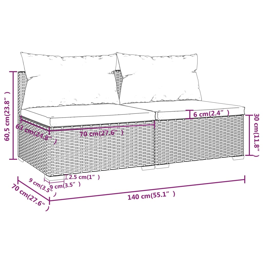 2 pcs garden furniture with gray braided resin cushions