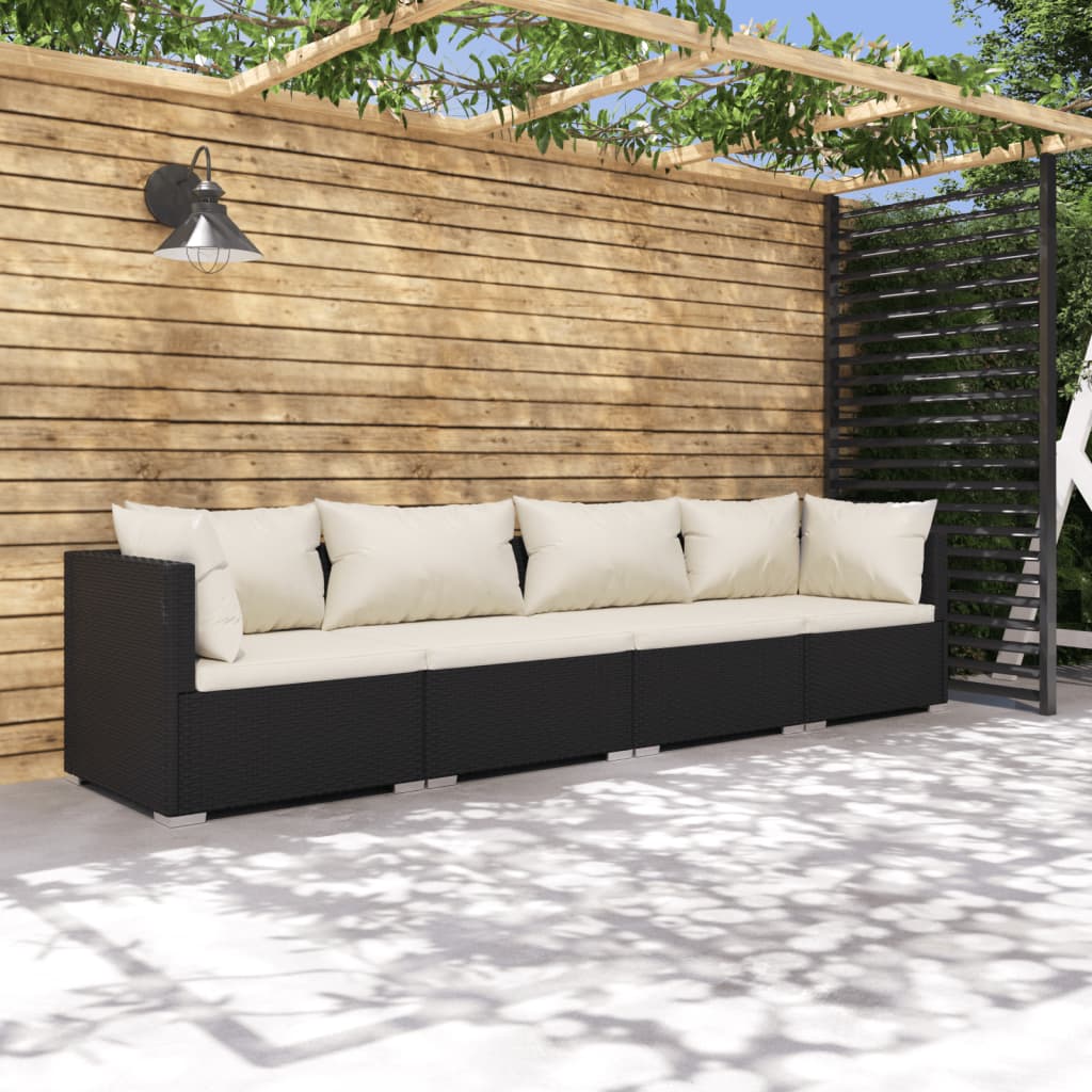 4 pcs garden furniture with black braided resin cushions