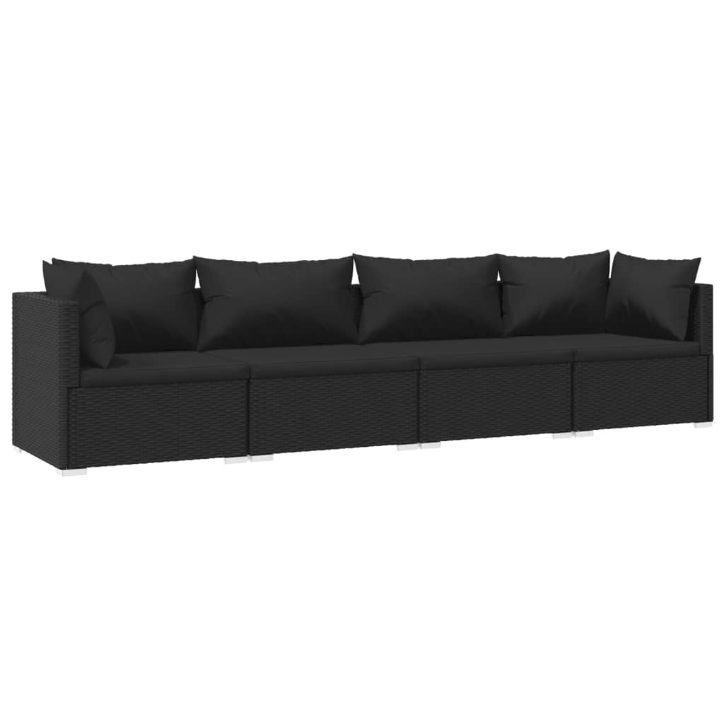 4 pcs garden furniture with black braided resin cushions