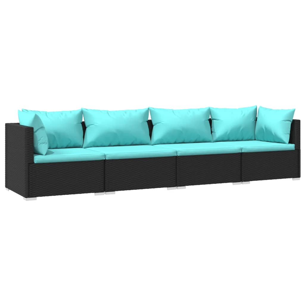 4 pcs garden furniture with black braided resin cushions