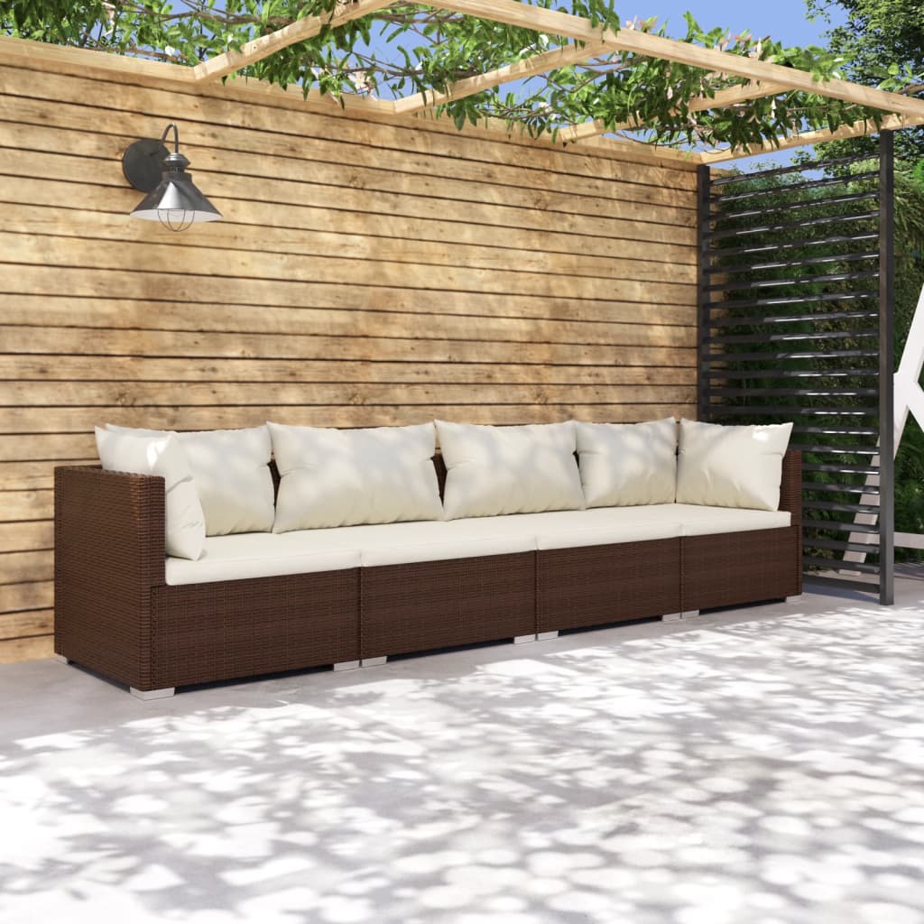 4 pcs garden furniture with brown braided resin cushions