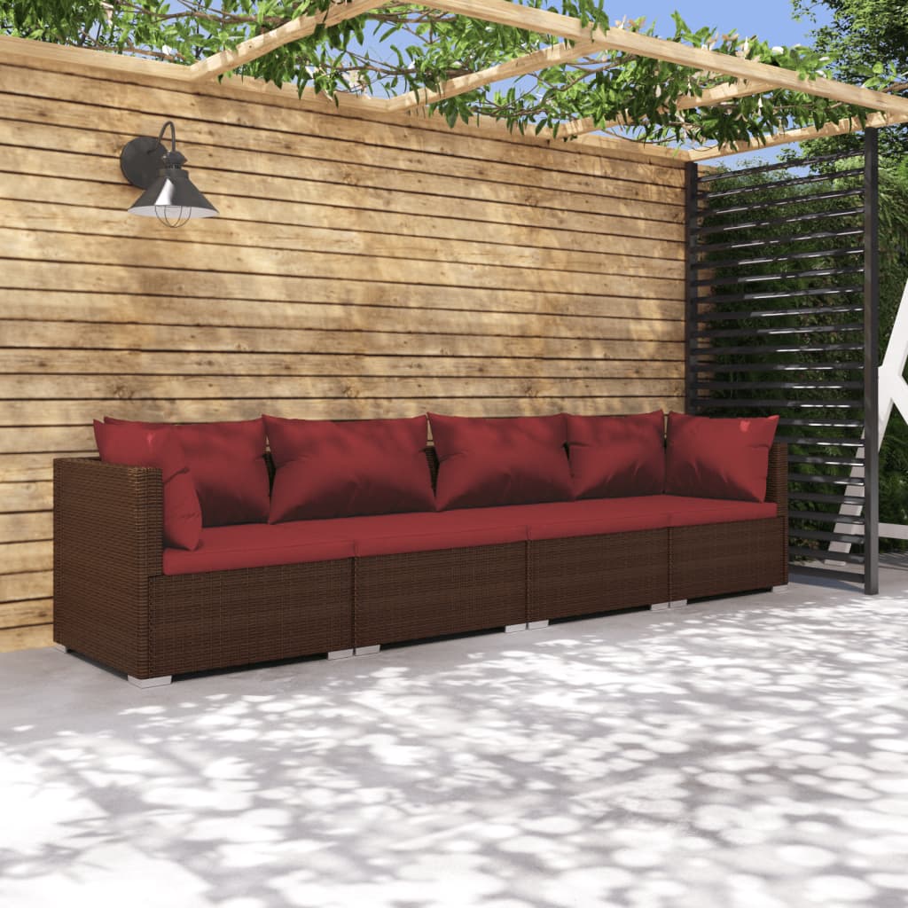 4 pcs garden furniture with brown braided resin cushions