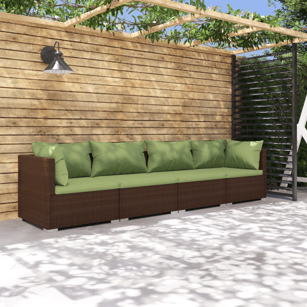 4 pcs garden furniture with brown braided resin cushions