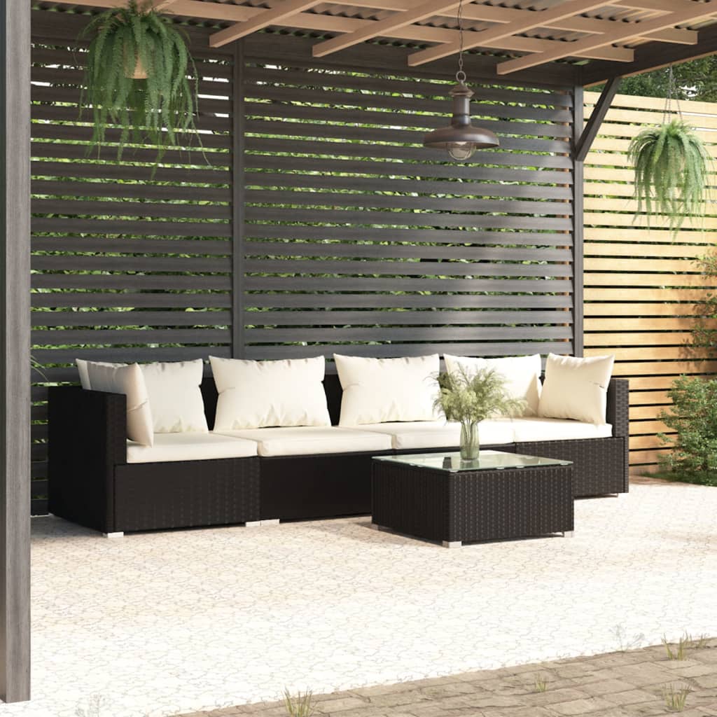 5 pcs garden furniture with black braided resin cushions