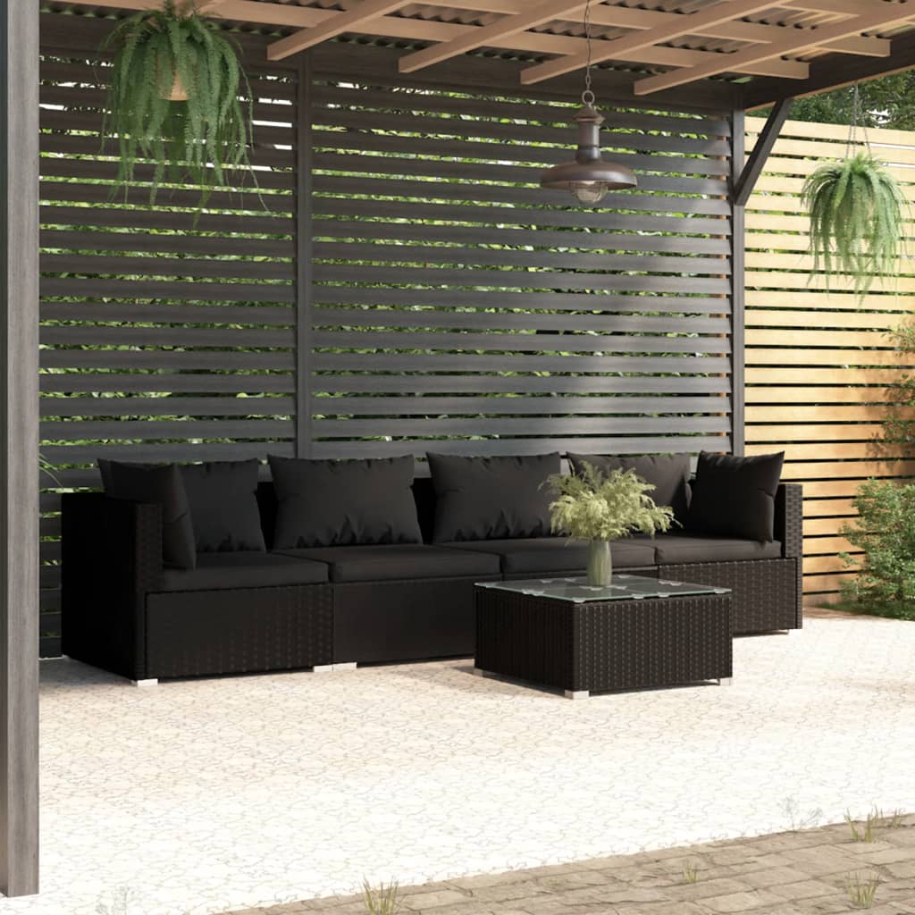 5 pcs garden furniture with black braided resin cushions