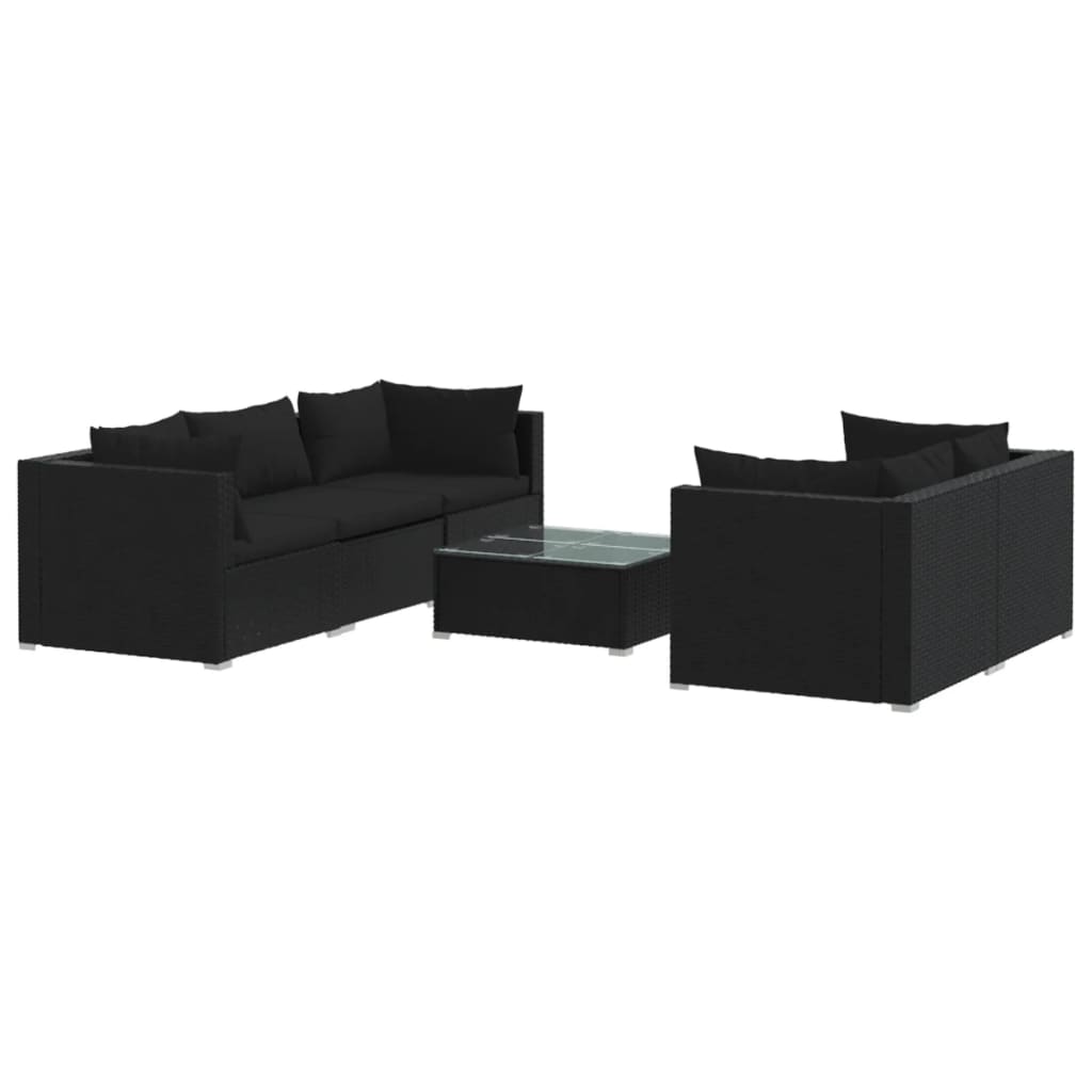 6 pcs garden furniture with black braided resin cushions