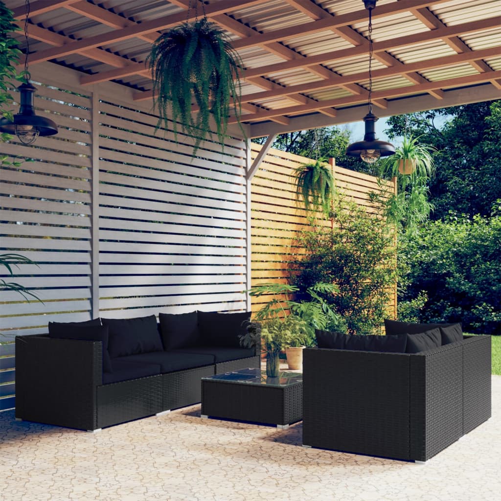 6 pcs garden furniture with black braided resin cushions