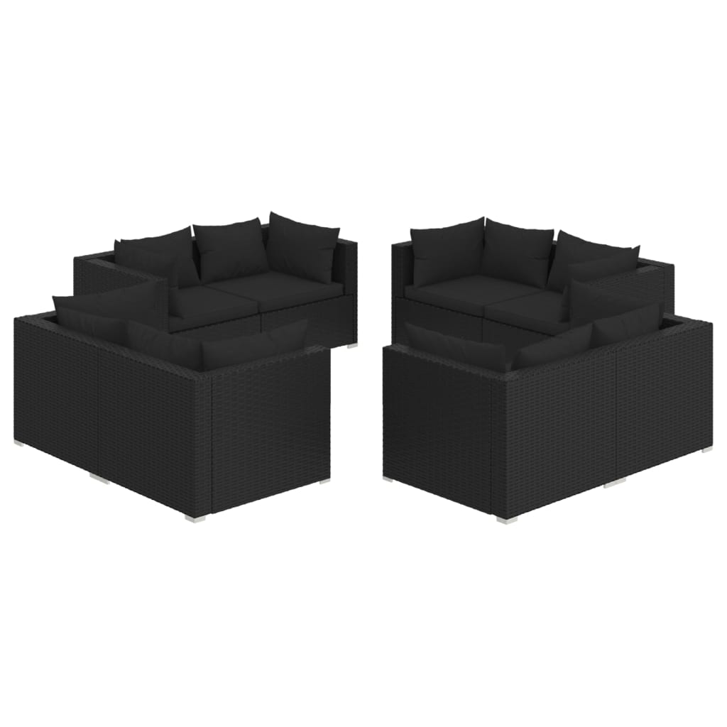 8 pcs garden furniture with black braided resin cushions