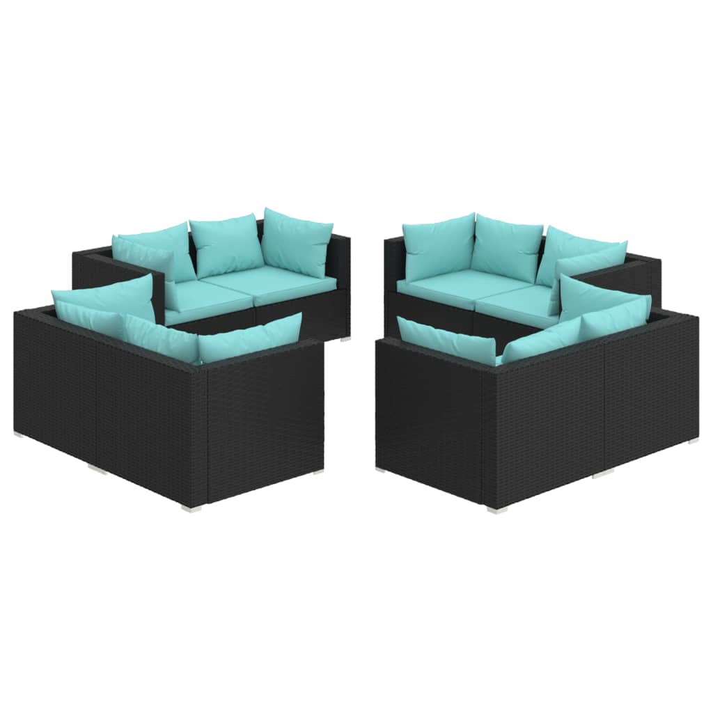 8 pcs garden furniture with black braided resin cushions