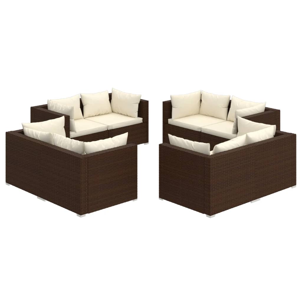 8 pcs garden furniture with brown braided resin cushions