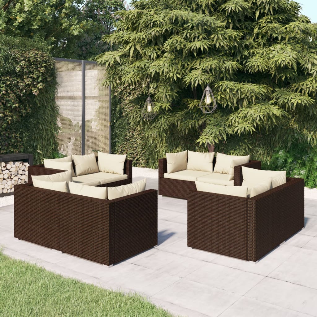 8 pcs garden furniture with brown braided resin cushions