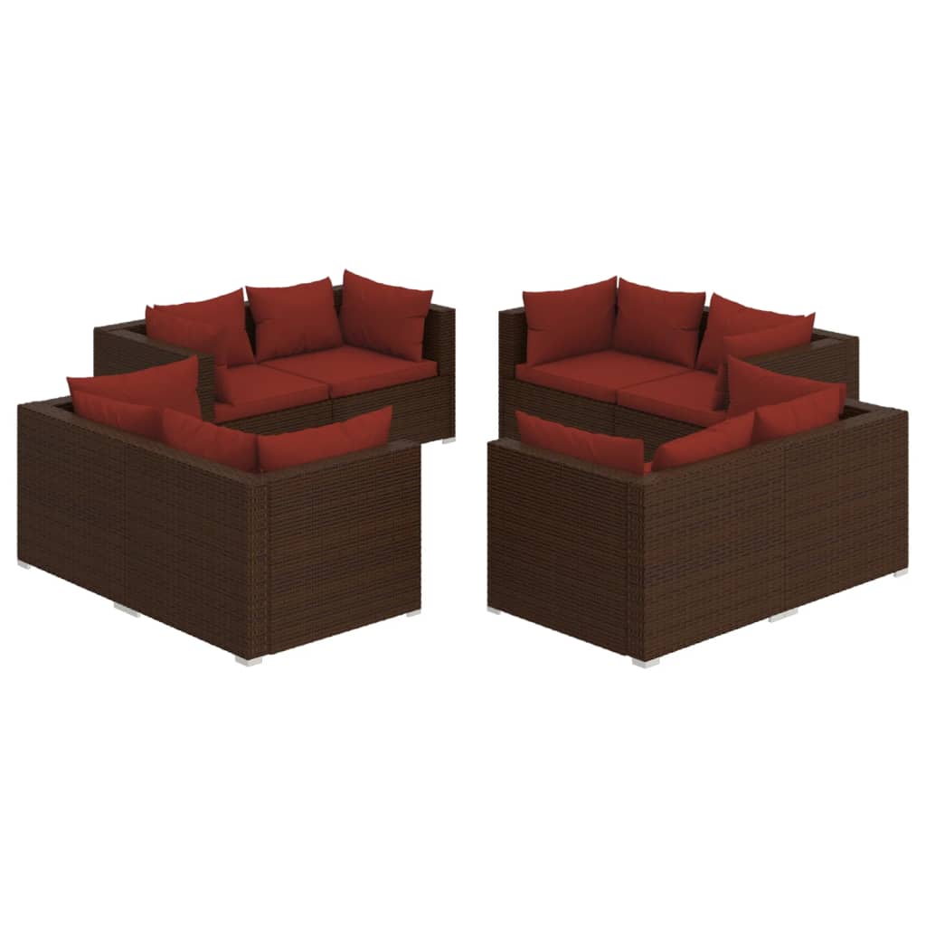 8 pcs garden furniture with brown braided resin cushions