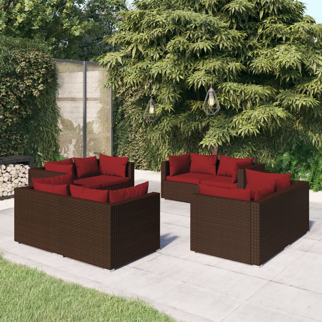 8 pcs garden furniture with brown braided resin cushions