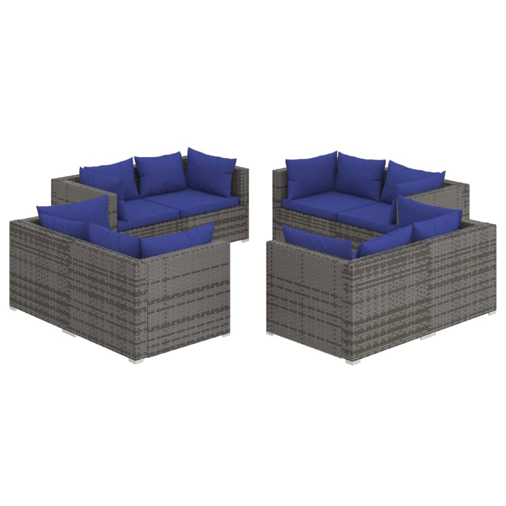 8 pcs garden furniture with gray braided resin cushions