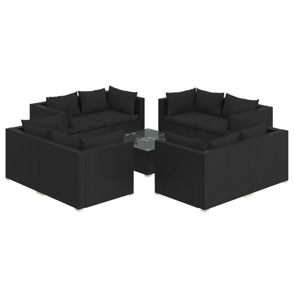 9 pcs garden furniture with black braided resin cushions