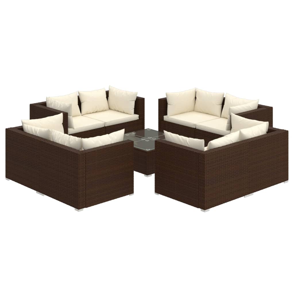 9 pcs garden furniture with brown braided resin cushions