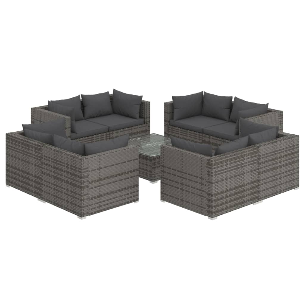 9 pcs garden furniture with gray braided resin cushions