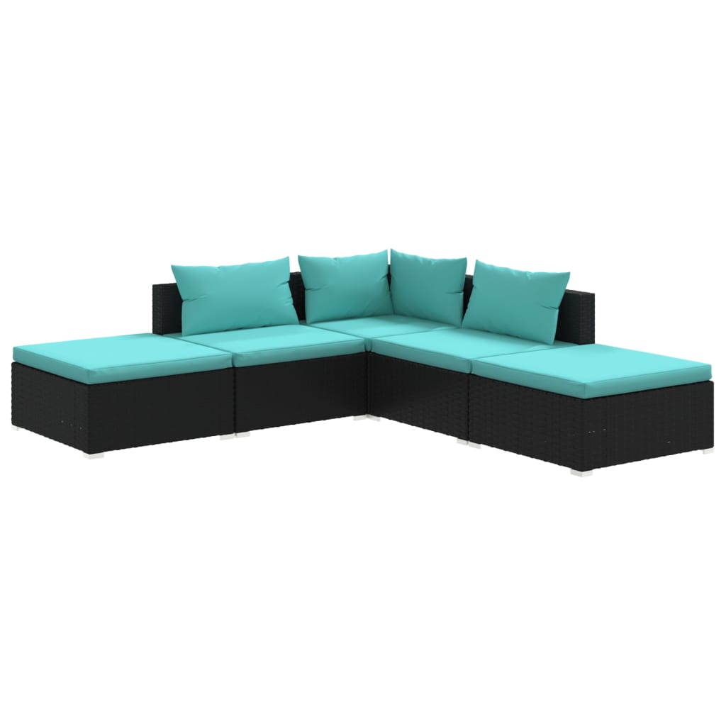 5 pcs garden furniture with black braided resin cushions