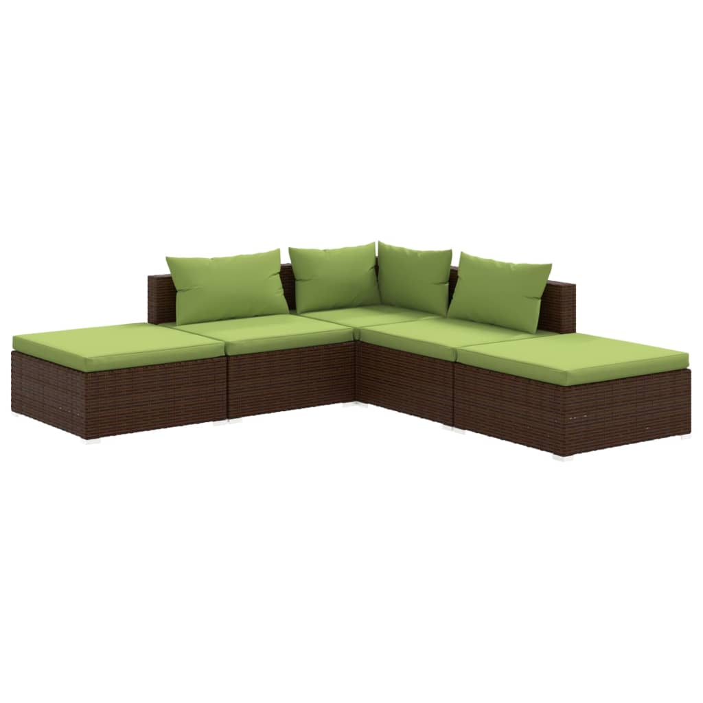 5 pcs garden furniture with brown braided resin cushions