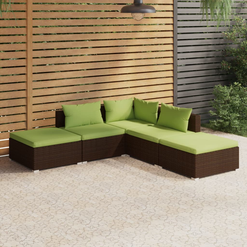 5 pcs garden furniture with brown braided resin cushions