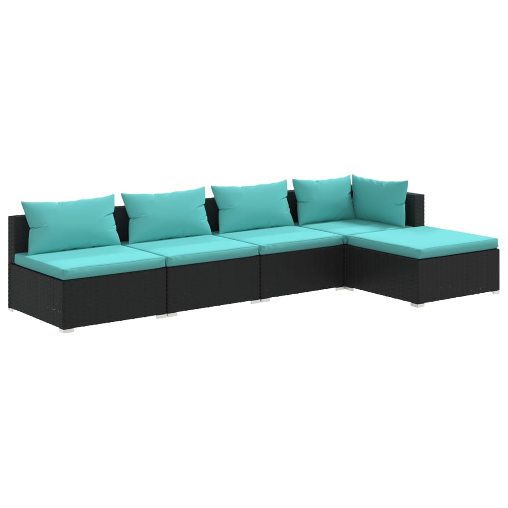 5 pcs garden furniture with black braided resin cushions