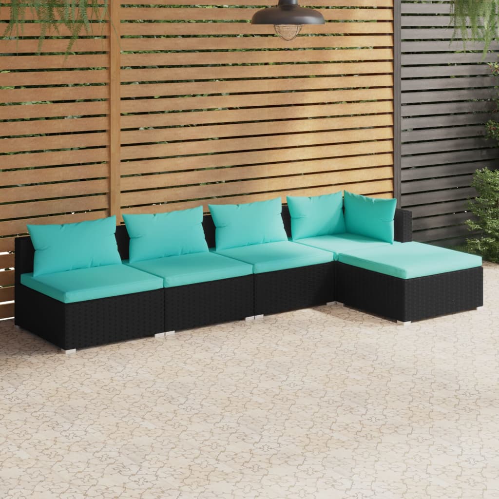 5 pcs garden furniture with black braided resin cushions